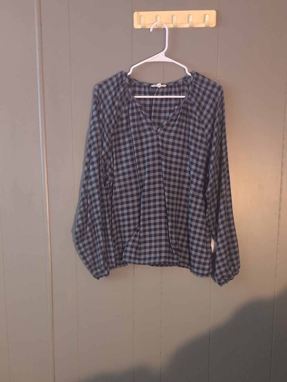 Maurices Blue and Gray Checked V-Neck Blouse